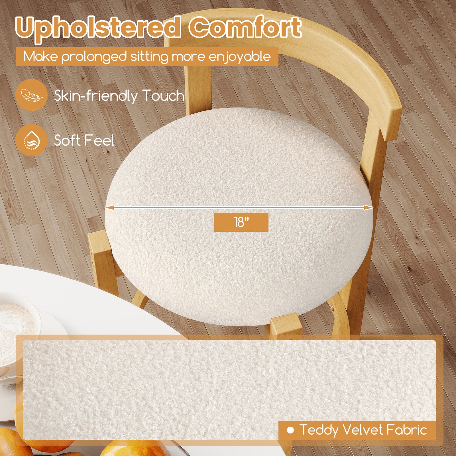 24 Inch Teddy Velvet Counter Height Bar Stools, Set of 4, White Bar Stools at Gallery Canada