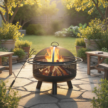 24 Inch Wood Burning Fire Pit with Log Grate and Mesh Screen for Outside, Black Fire Pits at Gallery Canada