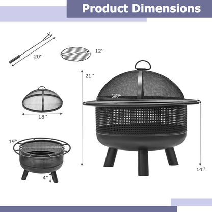 24 Inch Wood Burning Fire Pit with Log Grate and Mesh Screen for Outside, Black Fire Pits at Gallery Canada