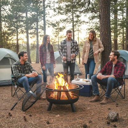 24 Inch Wood Burning Fire Pit with Log Grate and Mesh Screen for Outside, Black Fire Pits at Gallery Canada