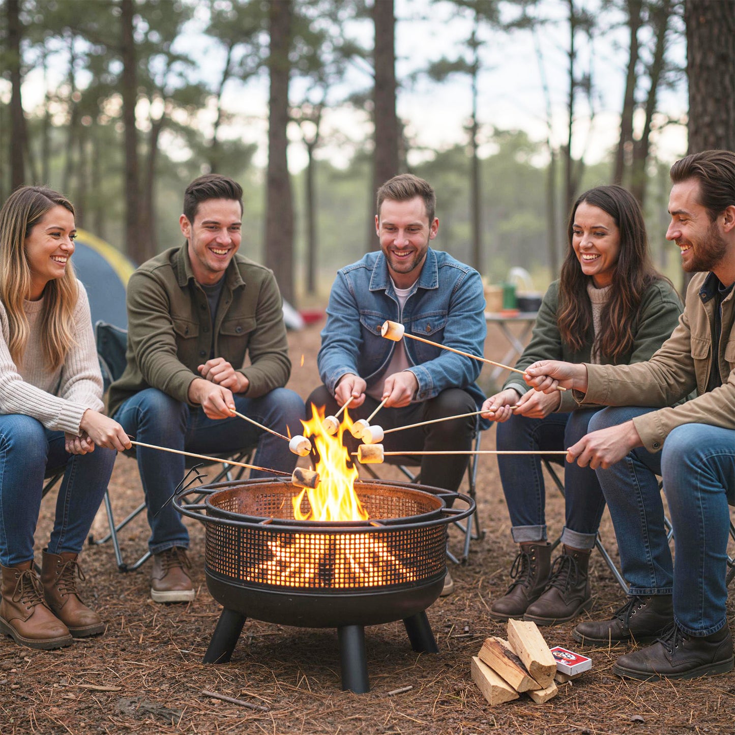 24 Inch Wood Burning Fire Pit with Log Grate and Mesh Screen for Outside, Black Fire Pits at Gallery Canada