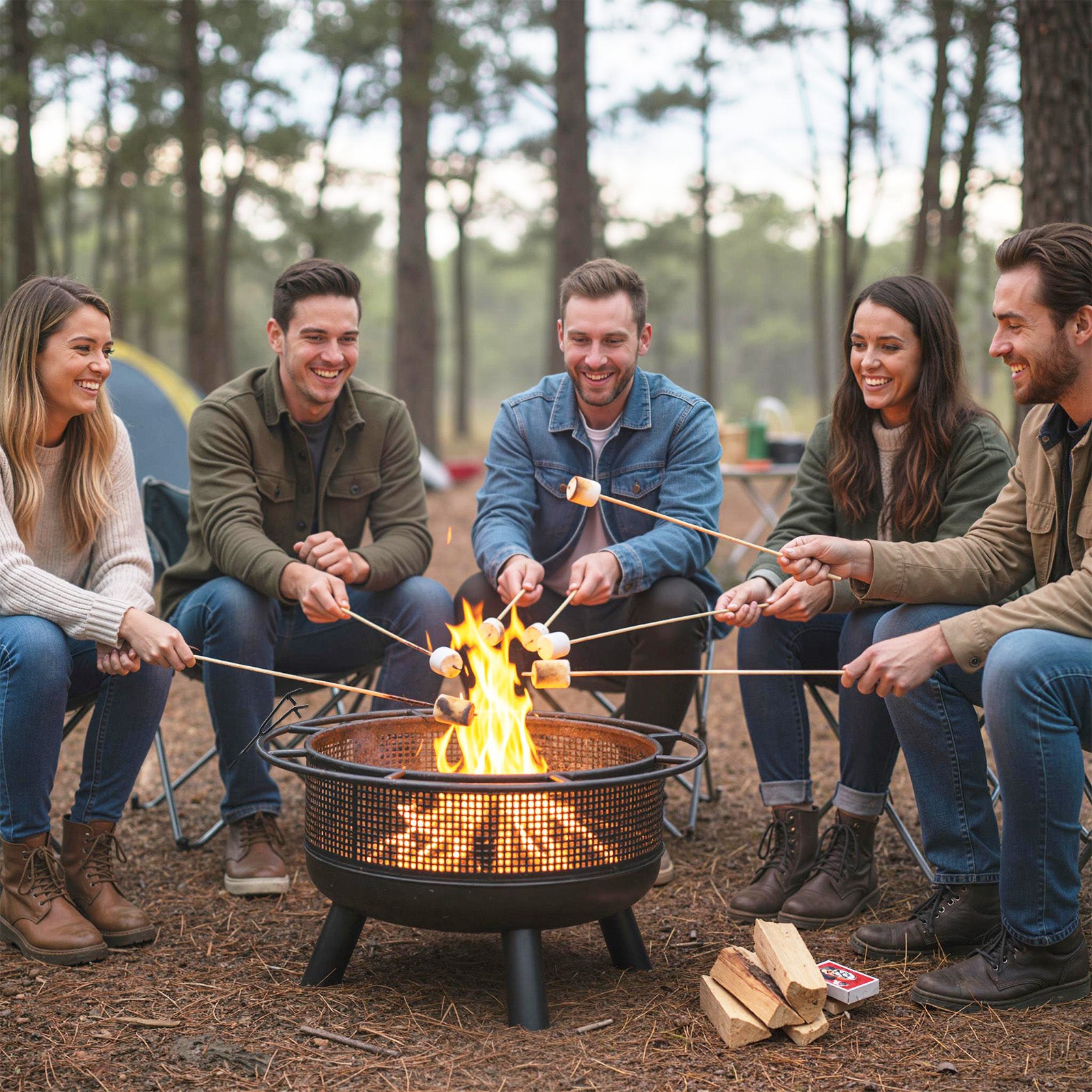 24 Inch Wood Burning Fire Pit with Log Grate and Mesh Screen for Outside, Black Fire Pits at Gallery Canada