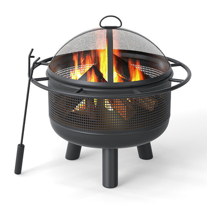 24 Inch Wood Burning Fire Pit with Log Grate and Mesh Screen for Outside, Black Fire Pits at Gallery Canada