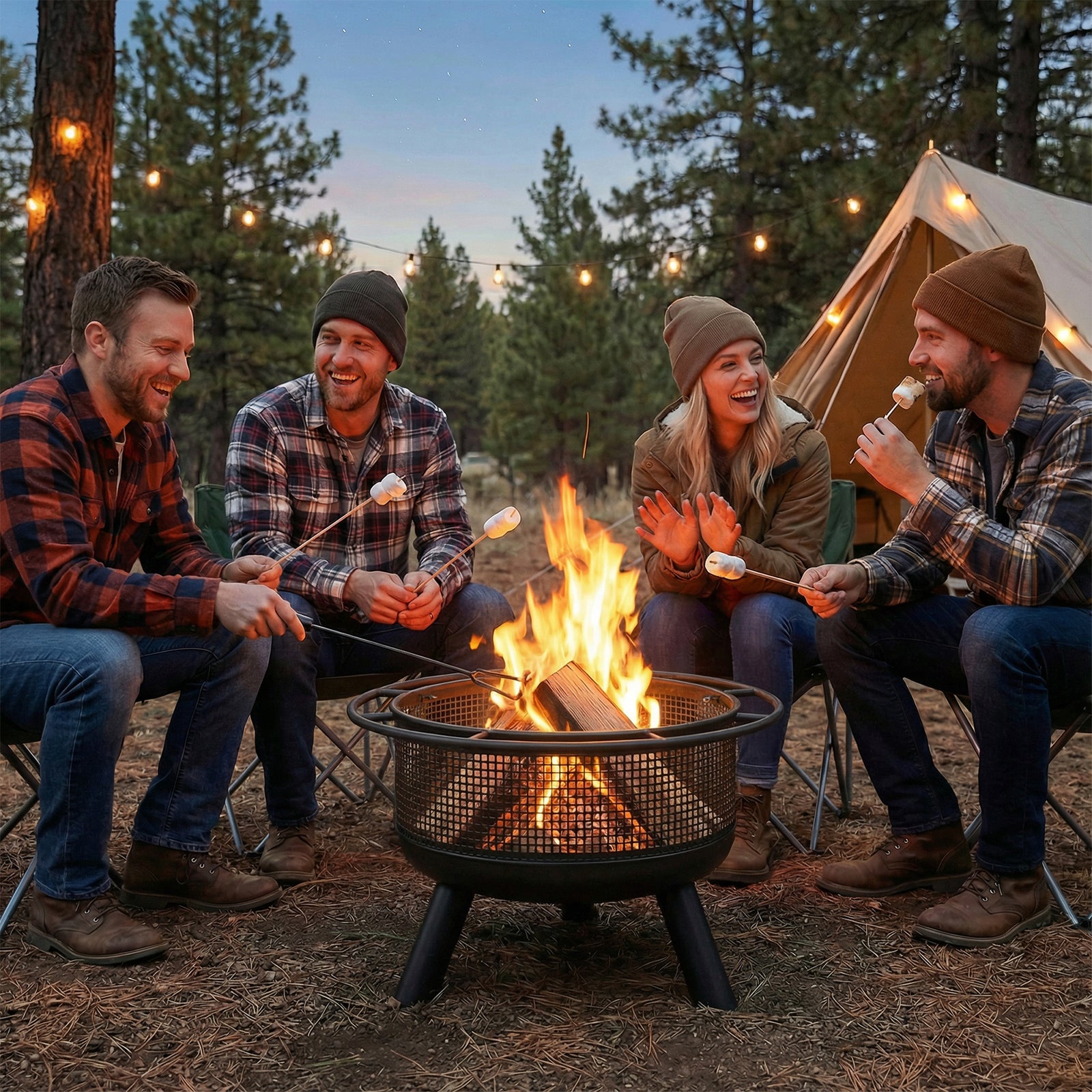 24 Inch Wood Burning Fire Pit with Log Grate and Mesh Screen for Outside, Black Fire Pits at Gallery Canada