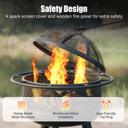 24 Inch Wood Burning Fire Pit with Log Grate and Mesh Screen for Outside, Black Fire Pits at Gallery Canada