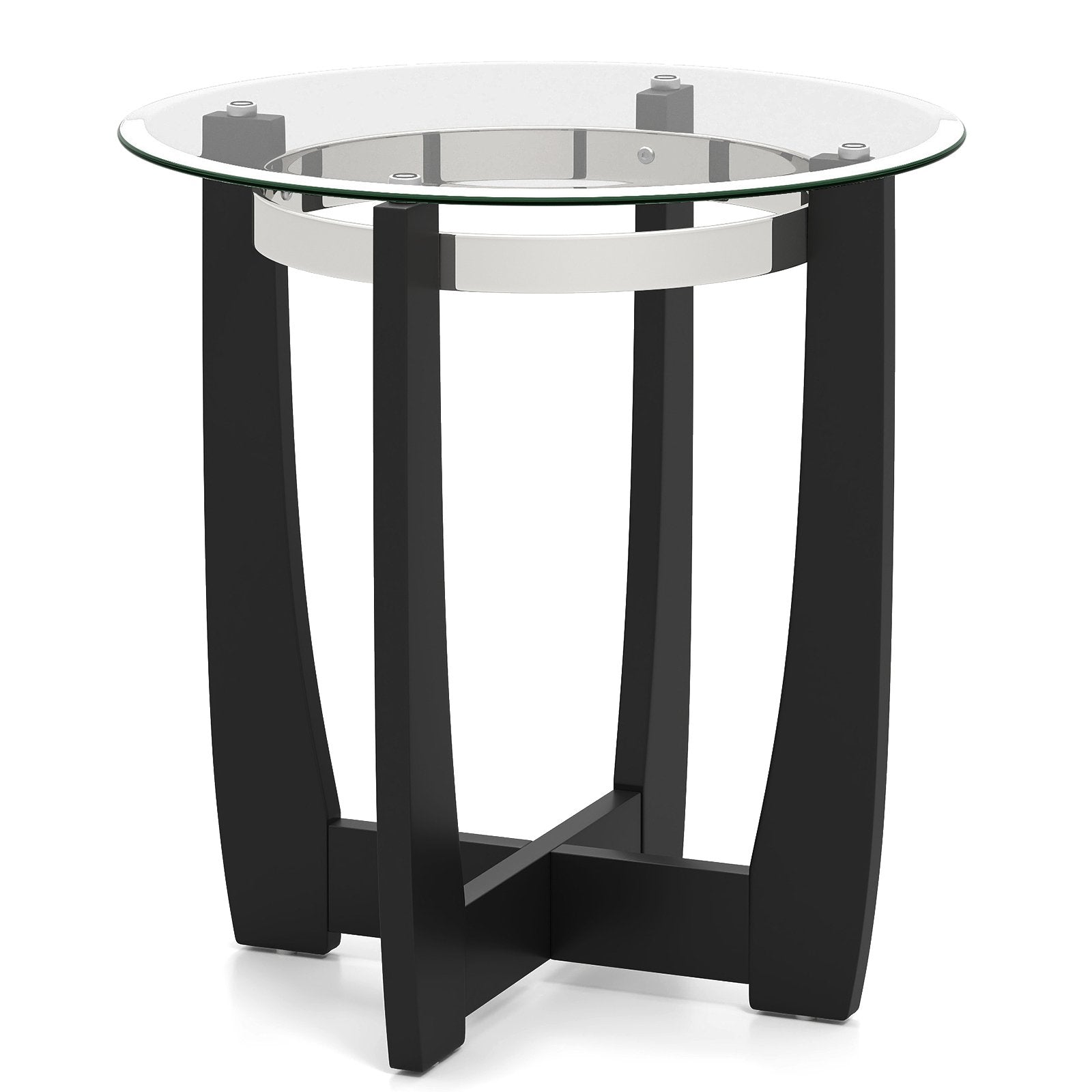 24 Inches Round Side Table with Tempered Glass Top and Solid Rubber Wood Base, Black End & Side Tables at Gallery Canada