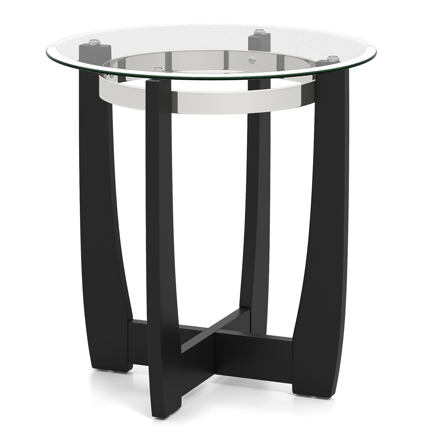 24 Inches Round Side Table with Tempered Glass Top and Solid Rubber Wood Base, Black End & Side Tables at Gallery Canada