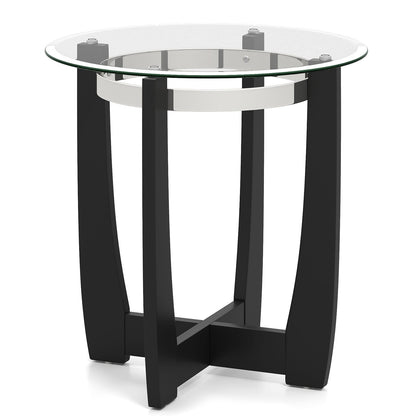 24 Inches Round Side Table with Tempered Glass Top and Solid Rubber Wood Base, Black End & Side Tables at Gallery Canada