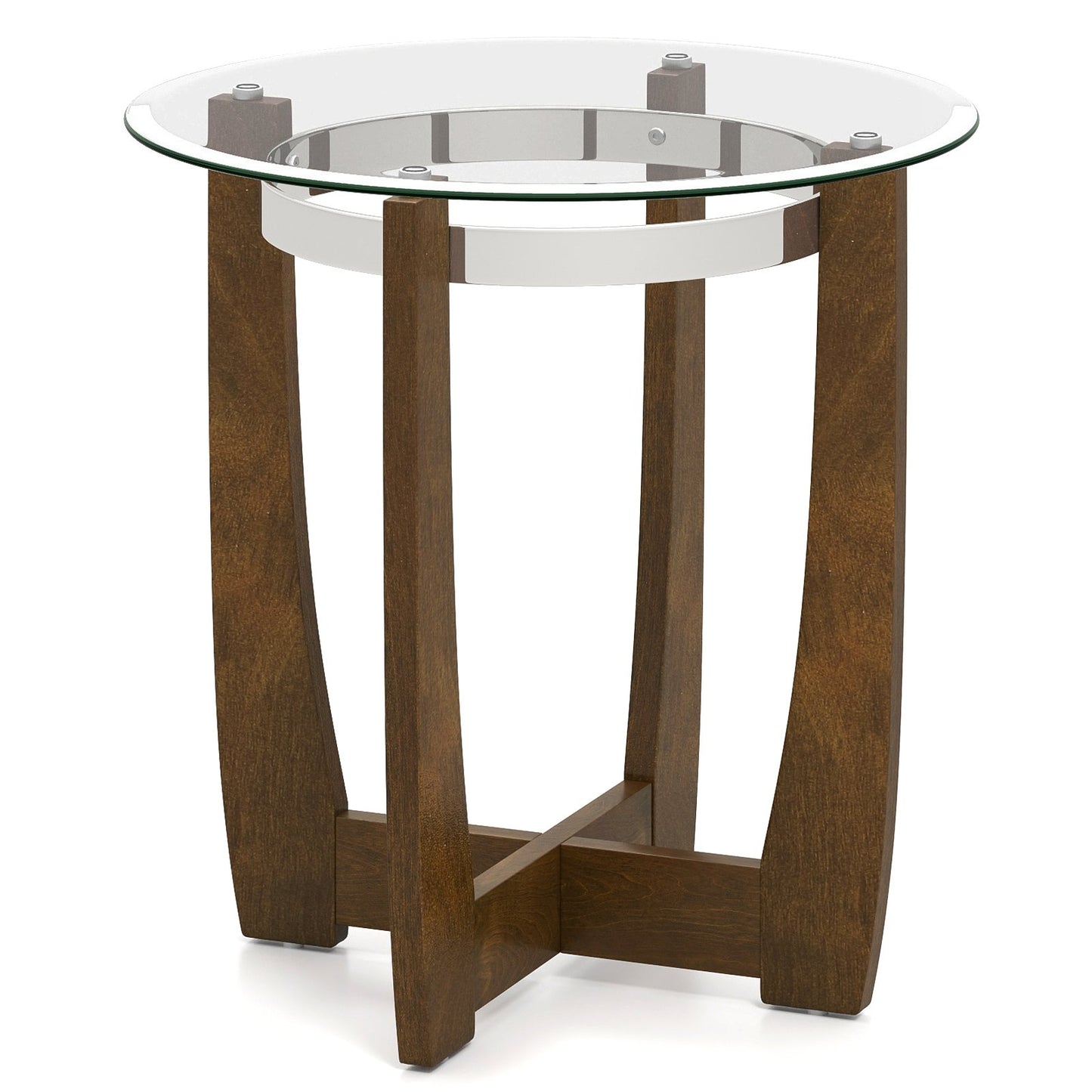 24 Inches Round Side Table with Tempered Glass Top and Solid Rubber Wood Base, Walnut End & Side Tables at Gallery Canada