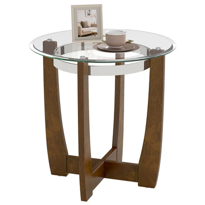 24 Inches Round Side Table with Tempered Glass Top and Solid Rubber Wood Base, Walnut End & Side Tables Walnut at Gallery Canada