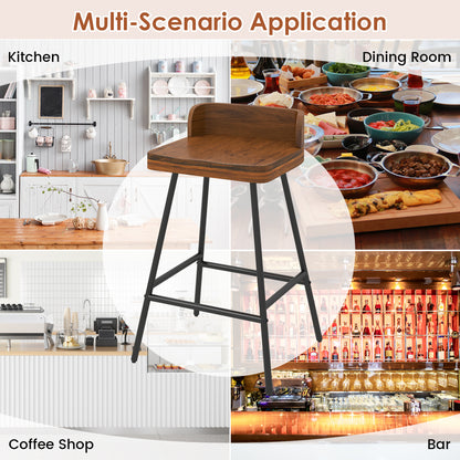 24" Industrial Bar Stool with Low Back, Brown