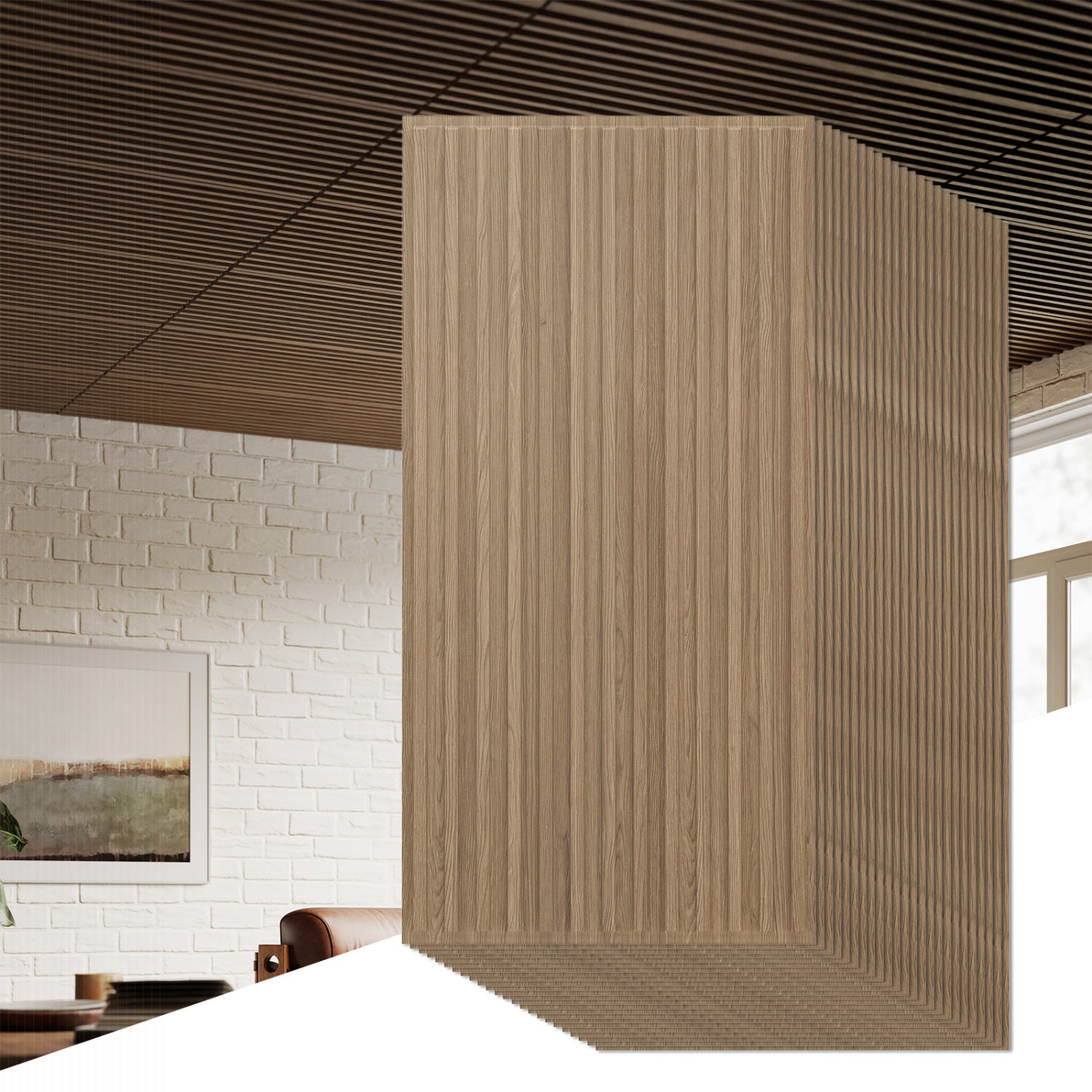 PVC Slat Wall Panels, 24-Pack, Interior Wall Decor, Walnut Decorative Accessories Walnut at Gallery Canada
