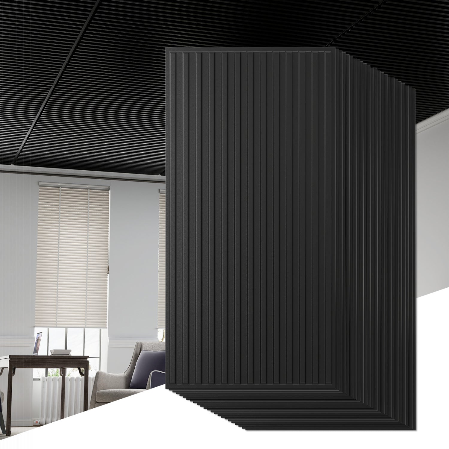 PVC Slat Wall Panels, 24-Pack, Interior Wall Decoration, Black Decorative Accessories Black at Gallery Canada