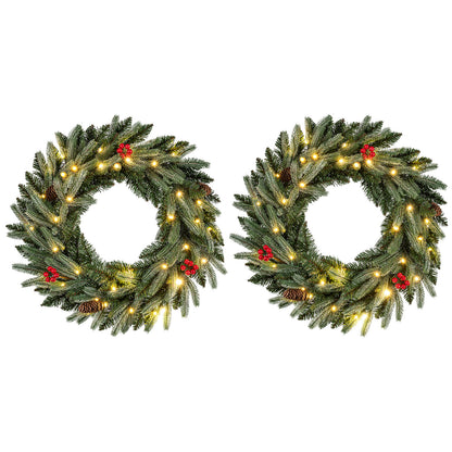 24” Pre-lit Christmas Wreath Set of 2 Front Door Artificial Xmas Wreath with 90 Frosted Branch Tips Christmas Decor & Accessories Options at Gallery Canada