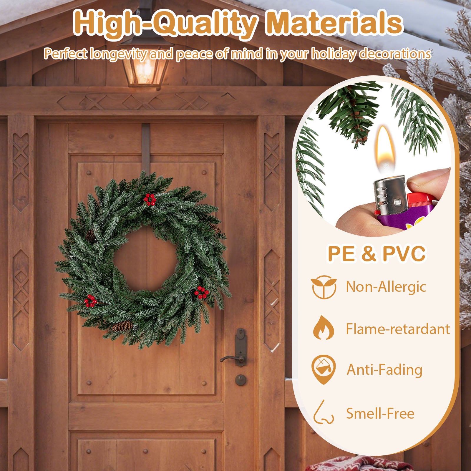 24” Pre-lit Christmas Wreath Set of 2 Front Door Artificial Xmas Wreath with 90 Frosted Branch Tips Christmas Decor & Accessories at Gallery Canada