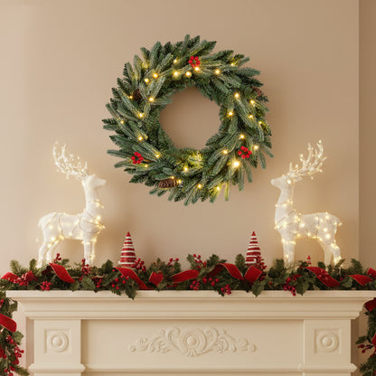 24” Pre-lit Christmas Wreath Front Door Artificial Xmas Wreath with 90 Frosted Branch Tips Christmas Decor & Accessories at Gallery Canada
