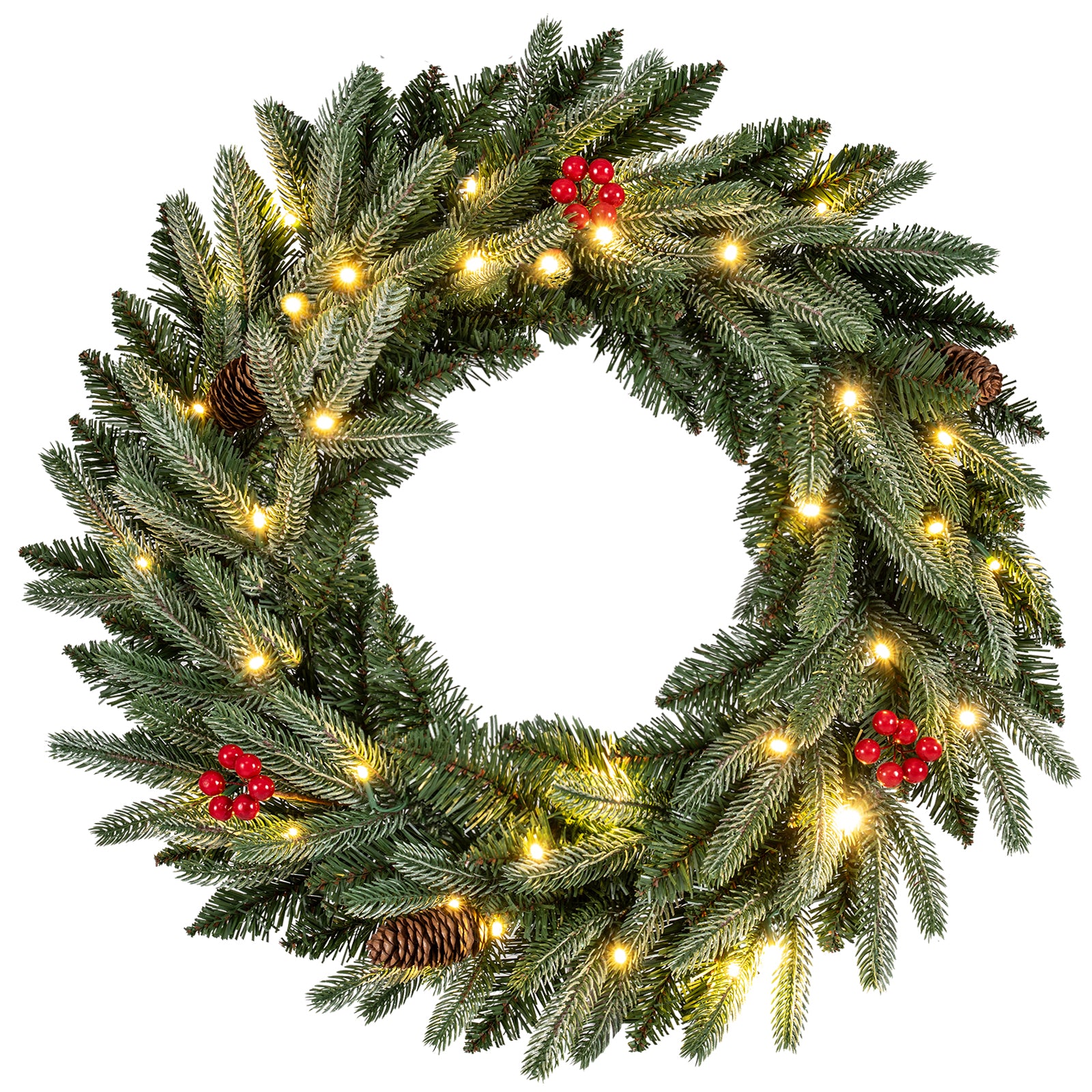 24” Pre-lit Christmas Wreath Front Door Artificial Xmas Wreath with 90 Frosted Branch Tips Christmas Decor & Accessories Options at Gallery Canada