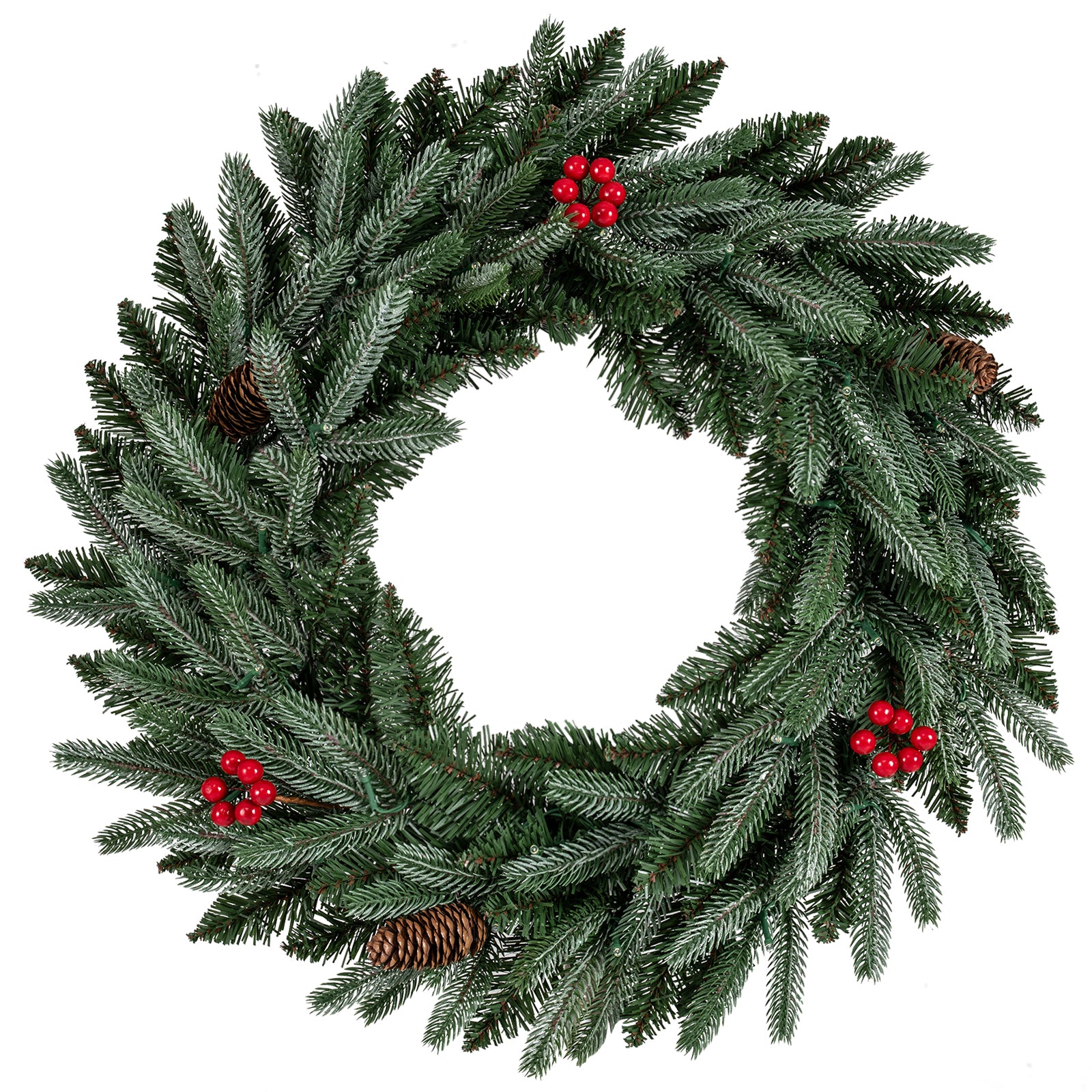 24” Pre-lit Christmas Wreath Front Door Artificial Xmas Wreath with 90 Frosted Branch Tips Christmas Decor & Accessories at Gallery Canada