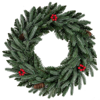 24” Pre-lit Christmas Wreath Front Door Artificial Xmas Wreath with 90 Frosted Branch Tips Christmas Decor & Accessories at Gallery Canada