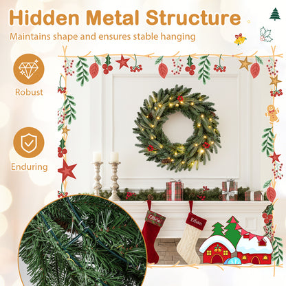 24” Pre-lit Christmas Wreath Front Door Artificial Xmas Wreath with 90 Frosted Branch Tips Christmas Decor & Accessories at Gallery Canada