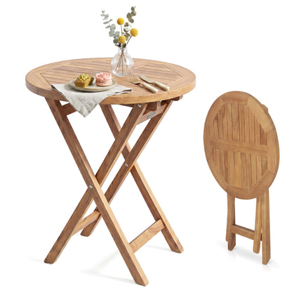 24" Round Solid Teak Outdoor Folding Bistro Table with Footrest Patio Dining Tables at Gallery Canada
