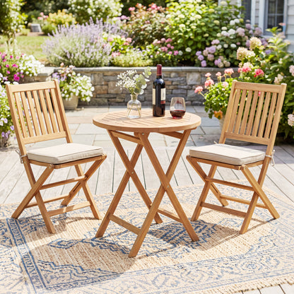 24" Round Solid Teak Outdoor Folding Bistro Table with Footrest Patio Dining Tables at Gallery Canada