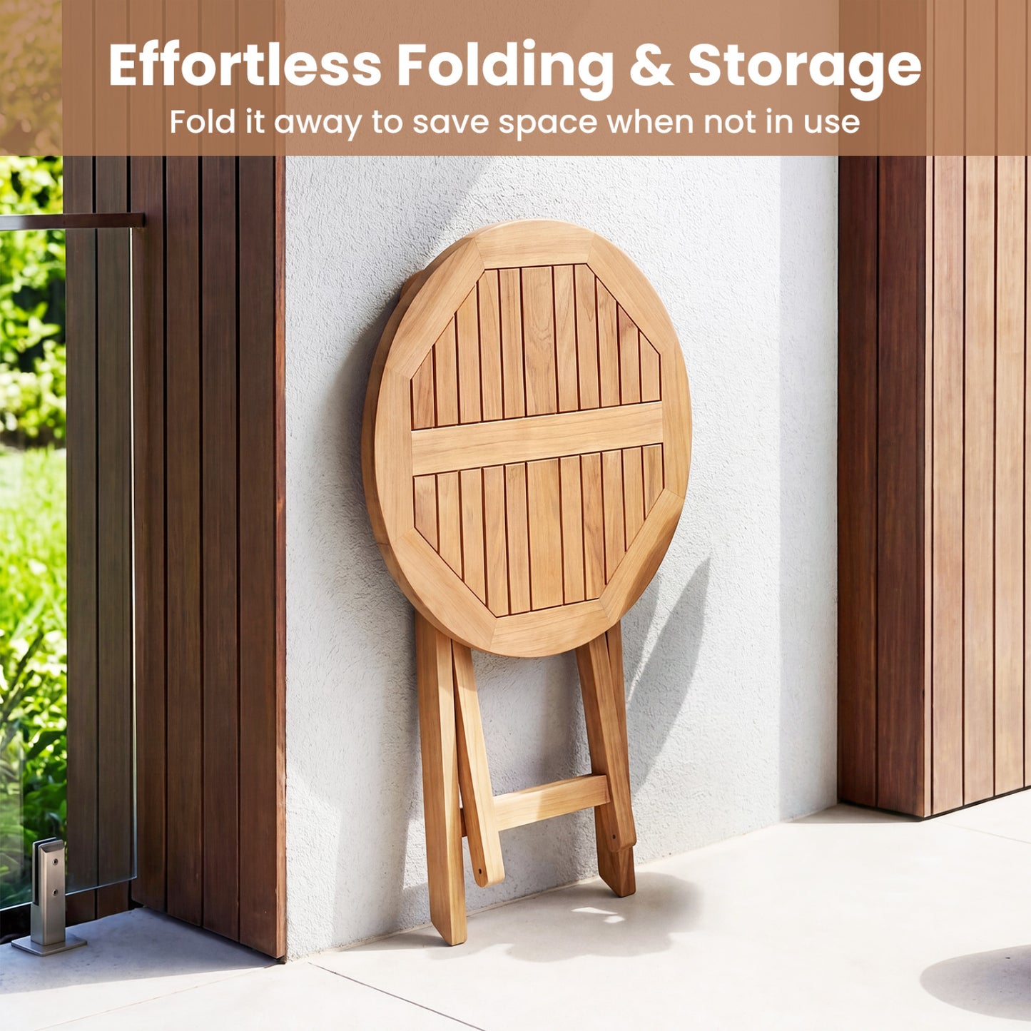 24" Round Solid Teak Outdoor Folding Bistro Table with Footrest Patio Dining Tables at Gallery Canada