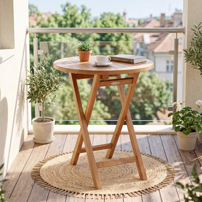 24" Round Solid Teak Outdoor Folding Bistro Table with Footrest Patio Dining Tables at Gallery Canada