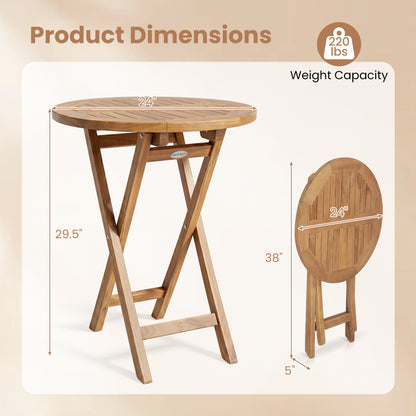 24" Round Solid Teak Outdoor Folding Bistro Table with Footrest Patio Dining Tables at Gallery Canada
