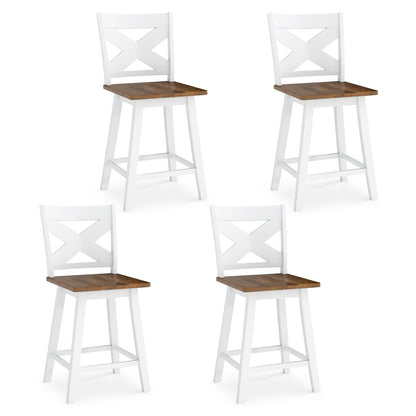 24" Rubberwood Swivel Barstools Set of 4 with Backrest and Large Seat, White