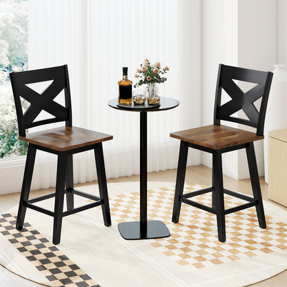24" Rubberwood Swivel Barstools Set of 2 with Backrest and Large Seat, Black Bar Stools at Gallery Canada