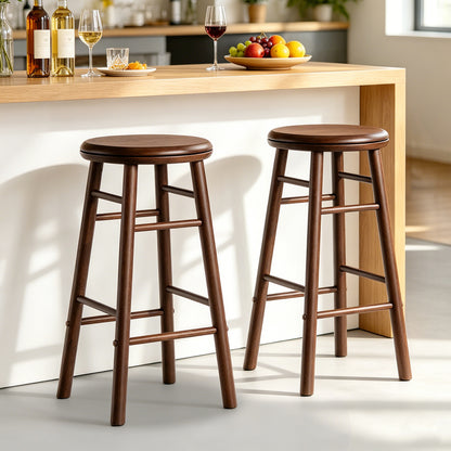 24" Swivel Bar Stools Set of 2 with Footrests, Walnut