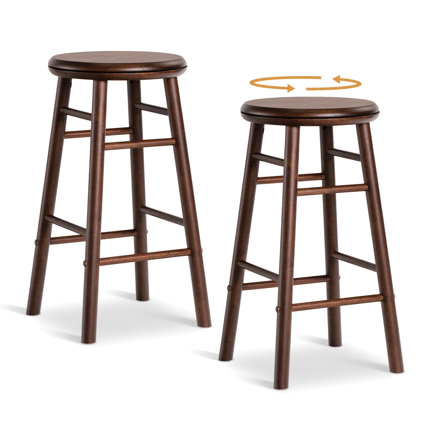 24" Swivel Bar Stools Set of 2 with Footrests, Walnut