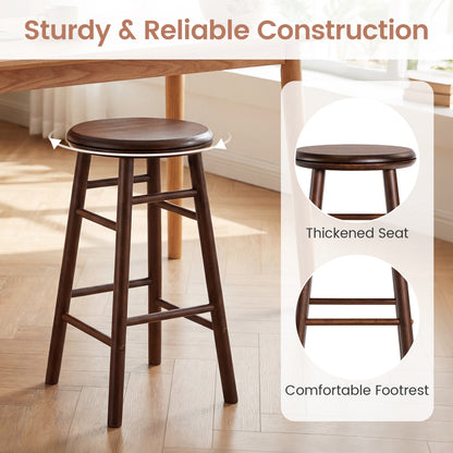 24" Swivel Bar Stools Set of 2 with Footrests, Walnut