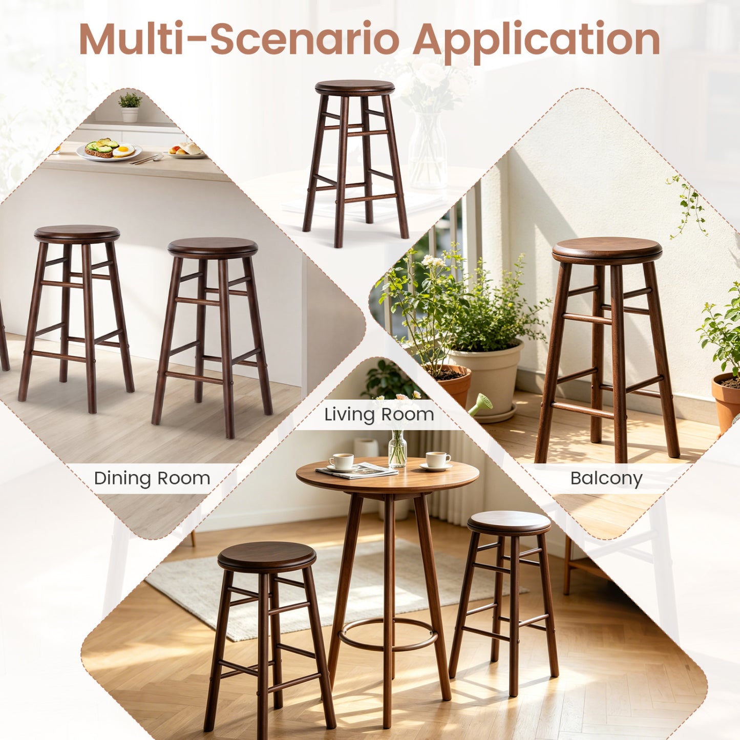 24" Swivel Bar Stools Set of 2 with Footrests, Walnut