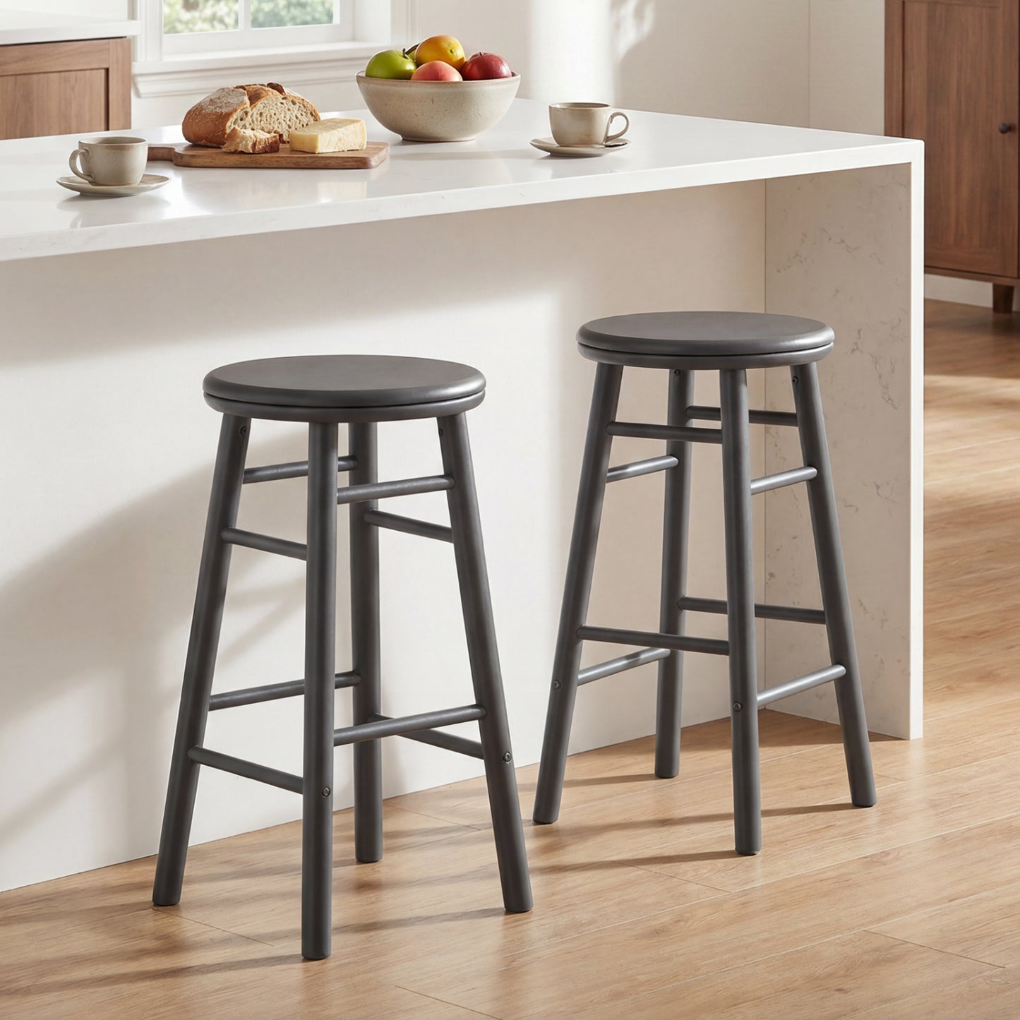 24" Swivel Bar Stools Set of 2, Gray Bar Stools at Gallery Canada