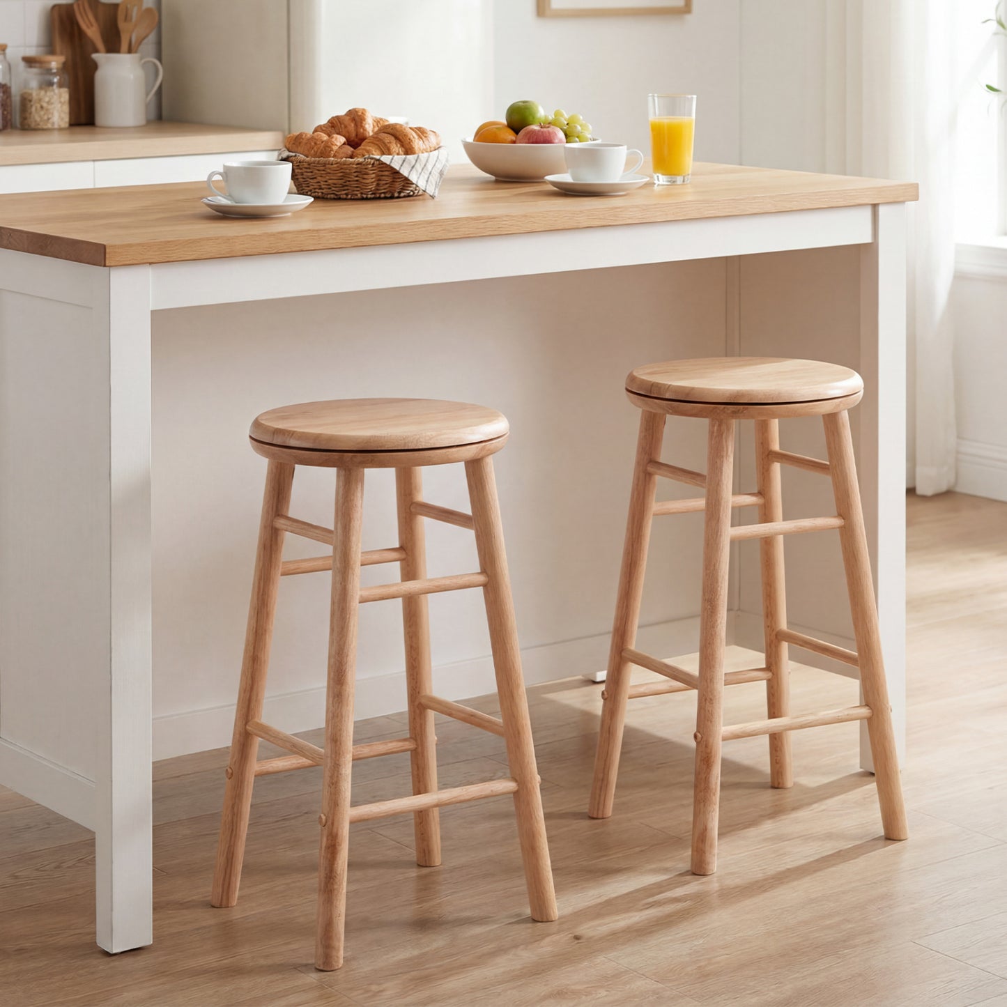 24" Swivel Bar Stools Set of 2, Natural Bar Stools at Gallery Canada