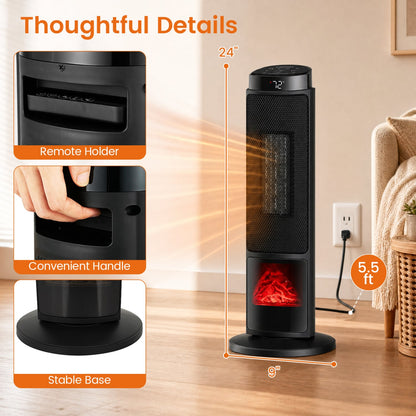 24 Inch 1500W PTC Ceramic Tower Heater, Black