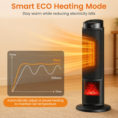 24 Inch 1500W PTC Ceramic Tower Heater, Black