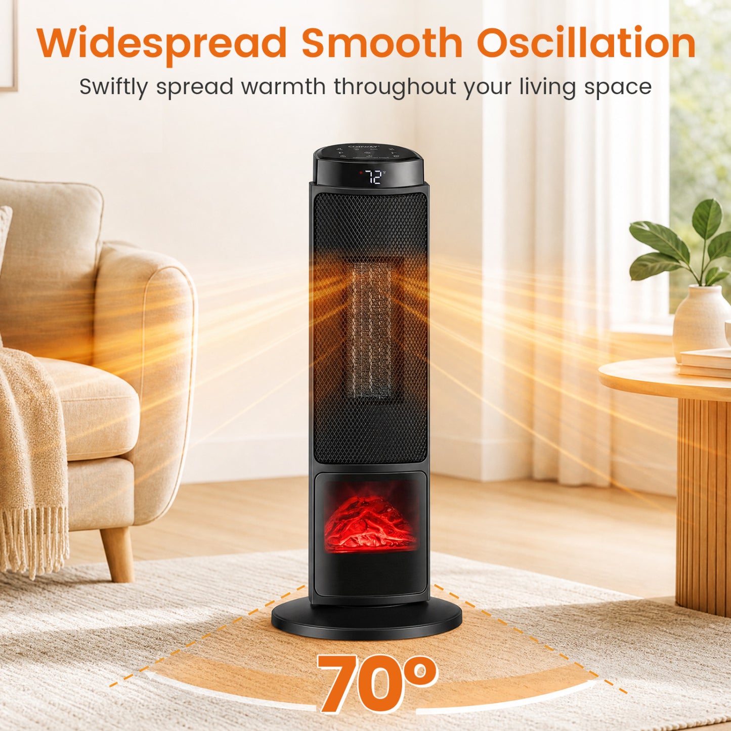 24 Inch 1500W PTC Ceramic Tower Heater, Black