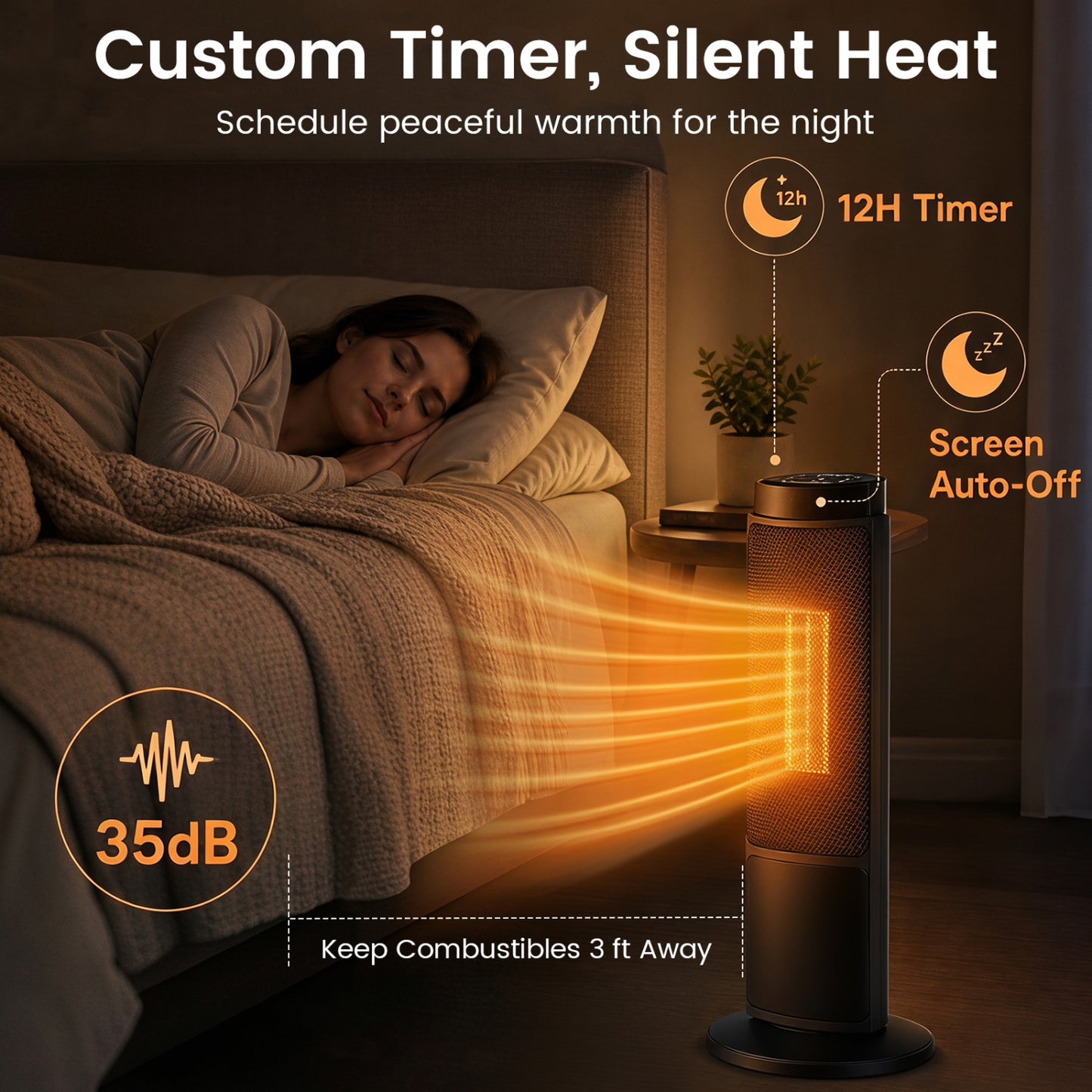 24 Inch 1500W PTC Ceramic Tower Heater, Black