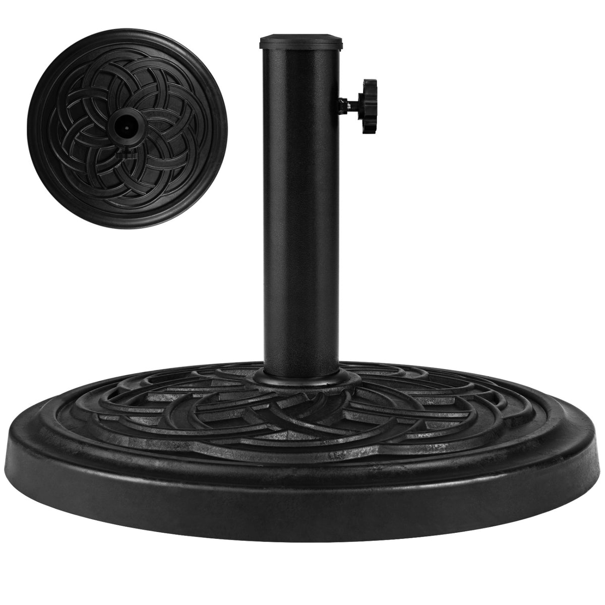 Base d'ombrelle ronde de 24 lbs, bouton réglable, 2 adaptateurs, noir