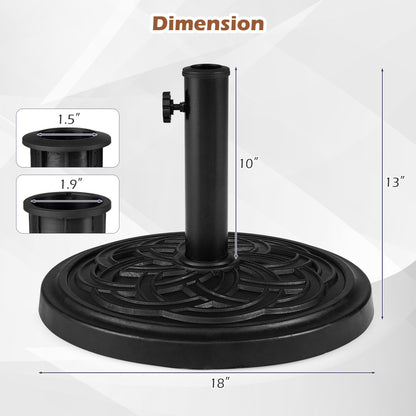 Base d'ombrelle ronde de 24 lbs, bouton réglable, 2 adaptateurs, noir