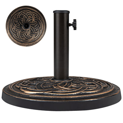 Base d'ombrelle ronde de 24 Lbs, bouton réglable, 2 adaptateurs, bronze