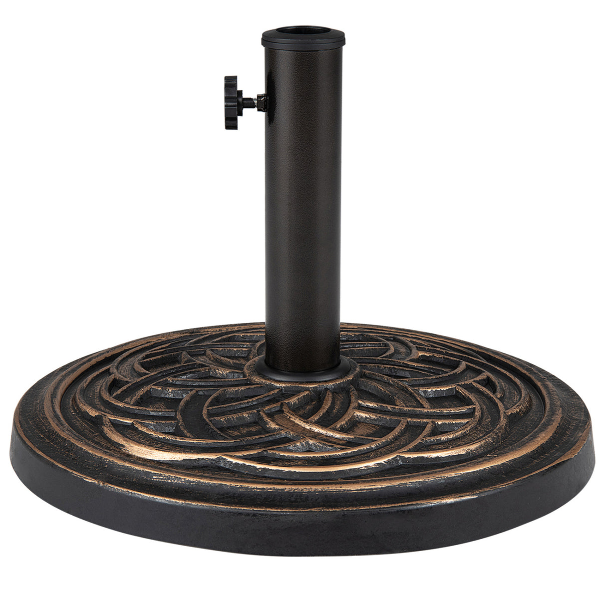Base d'ombrelle ronde de 24 Lbs, bouton réglable, 2 adaptateurs, bronze
