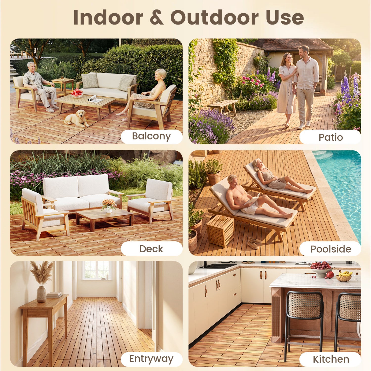 24 x 12 Inch 12 Pieces Acacia Wood Interlocking Deck Tiles with Waterproof Design, Natural Decorative Fencing & Flooring at Gallery Canada