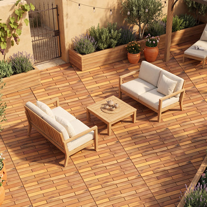 24 x 12 Inch 12 Pieces Acacia Wood Interlocking Deck Tiles with Waterproof Design, Natural Decorative Fencing & Flooring at Gallery Canada