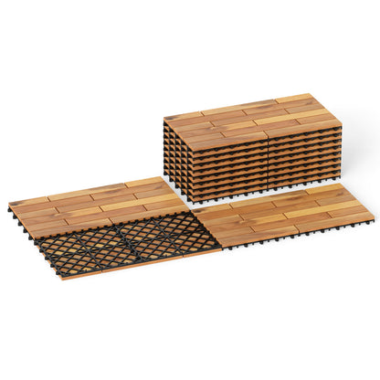 24 x 12 Inch 12 Pieces Acacia Wood Interlocking Deck Tiles with Waterproof Design, Natural Decorative Fencing & Flooring Natural at Gallery Canada