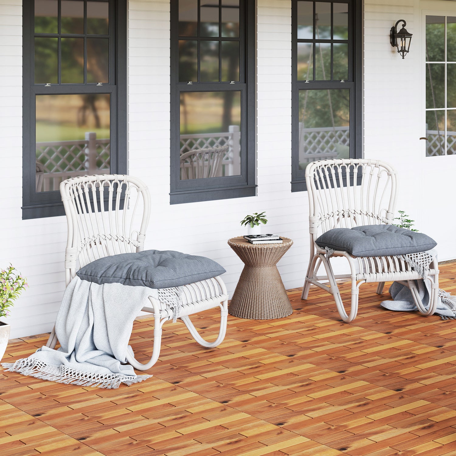 24 x 12 Inch 12 Pieces Acacia Wood Interlocking Deck Tiles with Waterproof Design, Natural Decorative Fencing & Flooring at Gallery Canada