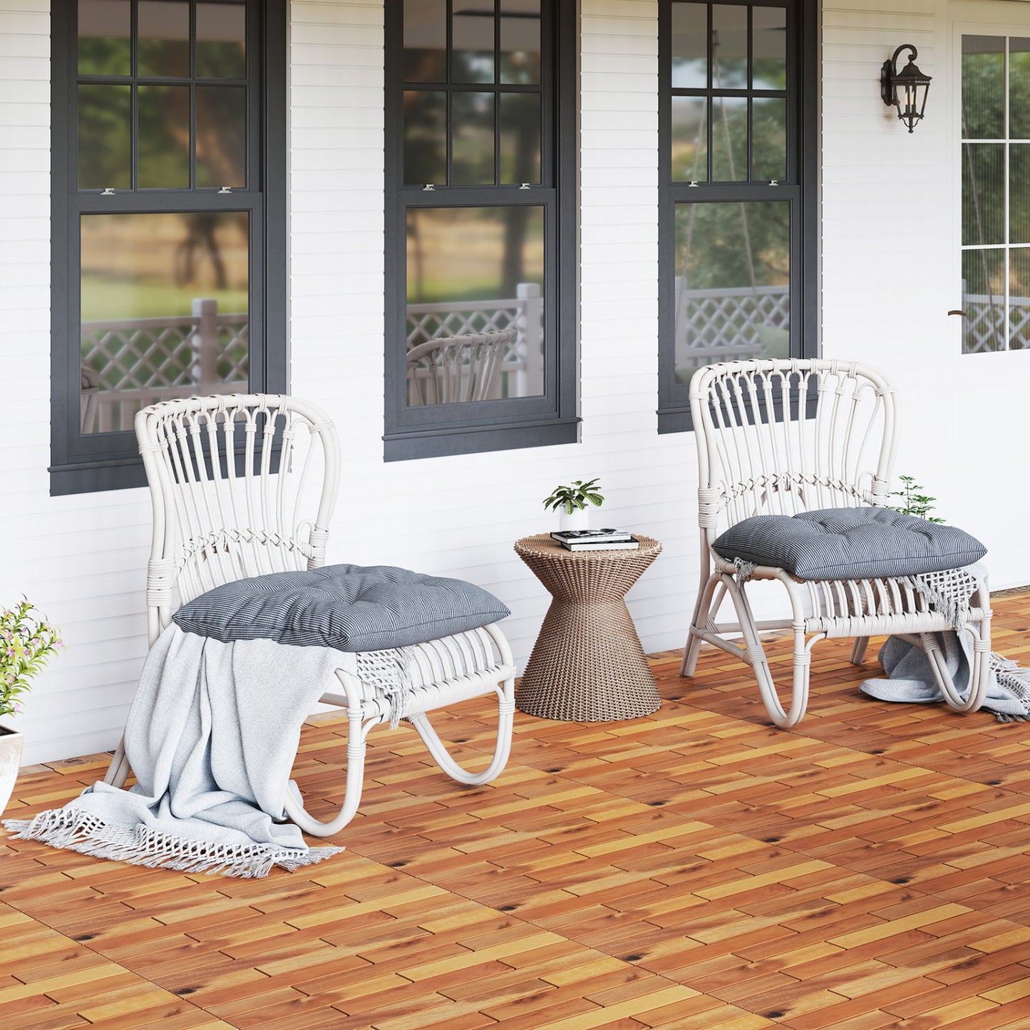 24 x 12 Inch 12 Pieces Acacia Wood Interlocking Deck Tiles with Waterproof Design, Natural Decorative Fencing & Flooring at Gallery Canada